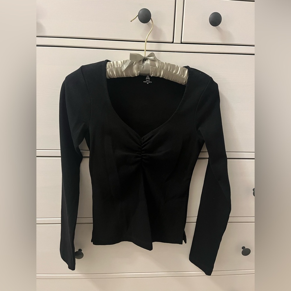 ABLE Sweetheart Neckline Black Ribbed Top